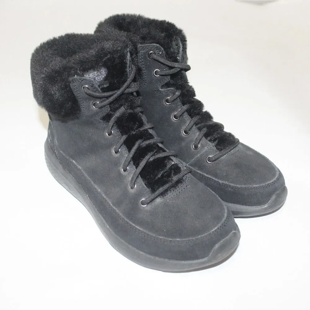 Kids Skechers Fuzzy Boots Black